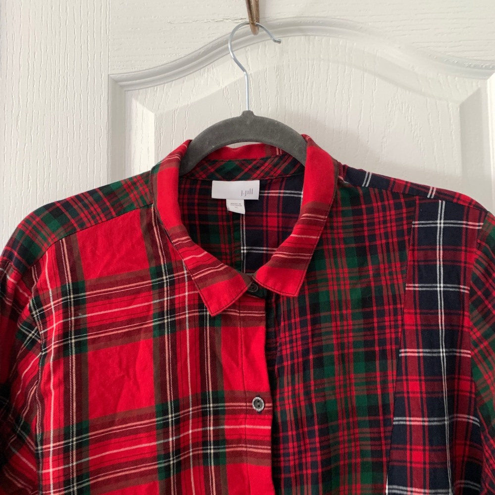 J. Jill Patchwork Plaid Button Down Tunic Shirt R… - image 2